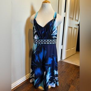 NWT - WHBM black, blue and white print dress. size M
